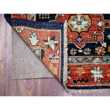 Load image into Gallery viewer, 2&#39;7&quot;x11&#39;7&quot; Mid Night Blue with Barn Red Border, Karajeh Design, Good Condition, Soft Wool Hand Knotted, Fine Aryana, Runner Oriental Rug FWR530016