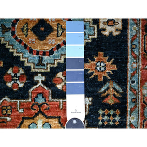 2'7"x11'7" Mid Night Blue with Barn Red Border, Karajeh Design, Good Condition, Soft Wool Hand Knotted, Fine Aryana, Runner Oriental Rug FWR530016