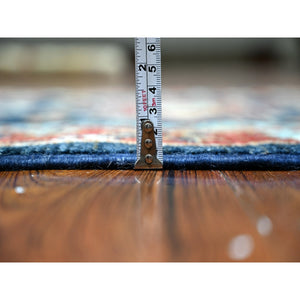 2'7"x11'7" Mid Night Blue with Barn Red Border, Karajeh Design, Good Condition, Soft Wool Hand Knotted, Fine Aryana, Runner Oriental Rug FWR530016