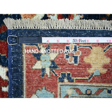 Load image into Gallery viewer, 2&#39;7&quot;x11&#39;7&quot; Mid Night Blue with Barn Red Border, Karajeh Design, Good Condition, Soft Wool Hand Knotted, Fine Aryana, Runner Oriental Rug FWR530016