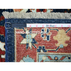 2'7"x11'7" Mid Night Blue with Barn Red Border, Karajeh Design, Good Condition, Soft Wool Hand Knotted, Fine Aryana, Runner Oriental Rug FWR530016