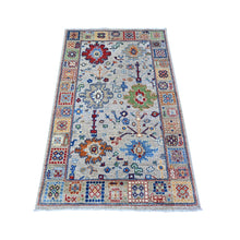 Load image into Gallery viewer, 3&#39;1&quot;x5&#39; White Gray, Aryana Collection, Mahal Design with Geometric Leaf Elements, Vegetable Dyes, Extra Soft Wool, Hand Knotted, Oriental Rug FWR530046