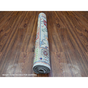 3'1"x5' White Gray, Aryana Collection, Mahal Design with Geometric Leaf Elements, Vegetable Dyes, Extra Soft Wool, Hand Knotted, Oriental Rug FWR530046