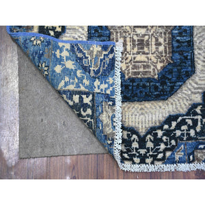 2'4"x6'8" Astros Navy Blue, Dense Weave Vegetable Dyes, Soft Wool Hand Knotted, Fine Aryana  With Mamluk Borderless Design, Runner Oriental Rug FWR530070