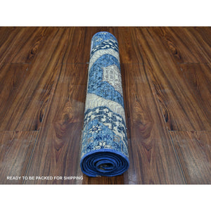 2'4"x6'8" Astros Navy Blue, Dense Weave Vegetable Dyes, Soft Wool Hand Knotted, Fine Aryana  With Mamluk Borderless Design, Runner Oriental Rug FWR530070