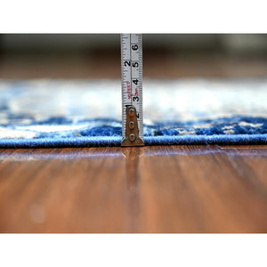 2'4"x6'8" Astros Navy Blue, Dense Weave Vegetable Dyes, Soft Wool Hand Knotted, Fine Aryana  With Mamluk Borderless Design, Runner Oriental Rug FWR530070