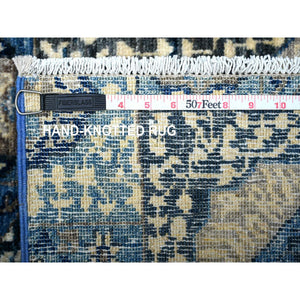2'4"x6'8" Astros Navy Blue, Dense Weave Vegetable Dyes, Soft Wool Hand Knotted, Fine Aryana  With Mamluk Borderless Design, Runner Oriental Rug FWR530070