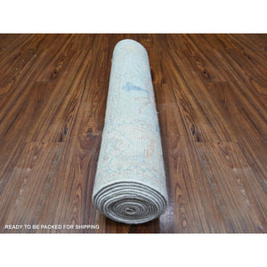 3'x15'9" Oyster Shell Gray, Hand Knotted, Afghan Angora Oushak with All Over Design, Natural Dyes, 100% Wool, XL Runner Oriental Rug FWR530082