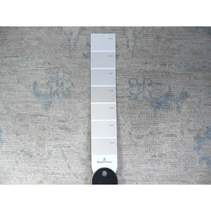 2'5"x23'8" Silver Gray, Hand Knotted, Pure Wool, Stone Wash Peshawar, Natural Dyes, Xl Runner, Oriental Rug FWR530118