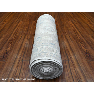 2'5"x23'8" Silver Gray, Hand Knotted, Pure Wool, Stone Wash Peshawar, Natural Dyes, Xl Runner, Oriental Rug FWR530118