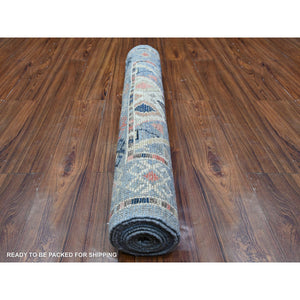 3'2"x10'2" Arctic Blue, Anatolian Village Inspired With Subtle Design, Hand Knotted, Natural Dyes, Soft Wool, Runner Oriental Rug FWR530190
