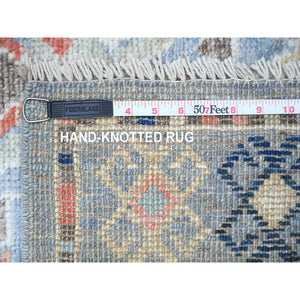 3'2"x10'5" Cloud Gray, Anatolian Village Inspired Design with Geometric Pattern, Vegetable Dyes, High Mountain Wool, Hand Knotted, Runner, Oriental Rug FWR124194
