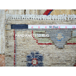 3'x11'6" Pewter Gray, Anatolian Village Inspired Design with Serrated Medallion Design, Hand Knotted, High Mountain Wool, Vegetable Dyes, Runner, Oriental Rug FWR123186