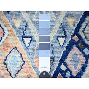 3'2"x10'1" New York City Blue, Anatolian Village Inspired With Subtle Design, Hand Knotted, Natural Dyes, Shiny Wool, Runner Oriental Rug FWR530244