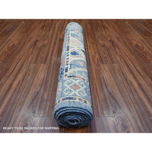 3'2"x10'1" New York City Blue, Anatolian Village Inspired With Subtle Design, Hand Knotted, Natural Dyes, Shiny Wool, Runner Oriental Rug FWR530244