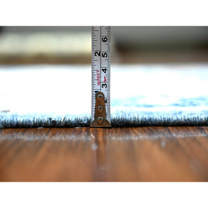 3'2"x10'1" New York City Blue, Anatolian Village Inspired With Subtle Design, Hand Knotted, Natural Dyes, Shiny Wool, Runner Oriental Rug FWR530244