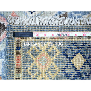 3'2"x10'1" New York City Blue, Anatolian Village Inspired With Subtle Design, Hand Knotted, Natural Dyes, Shiny Wool, Runner Oriental Rug FWR530244