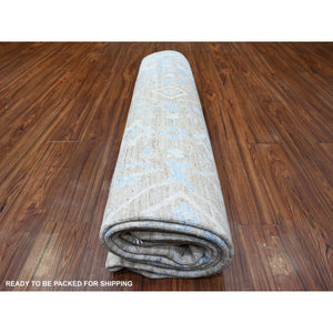 8'9"x12' Peanut Brown, Vegetables Dyes, White Wash Peshawar With All Over Mahal Design, 100% Wool, Hand Knotted, Oriental Rug FWR530262