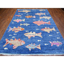 Load image into Gallery viewer, 8&#39;x10&#39; Grotto Blue, Dense Weave, Hand Knotted, Afghan Peshawar Colorful Oceanic Fish Design, Vibrant And Soft Wool Vegetable Dyes, Borderless Oriental Rug FWR530334