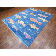Load image into Gallery viewer, 8&#39;x10&#39; Grotto Blue, Dense Weave, Hand Knotted, Afghan Peshawar Colorful Oceanic Fish Design, Vibrant And Soft Wool Vegetable Dyes, Borderless Oriental Rug FWR530334