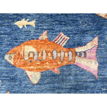 Load image into Gallery viewer, 8&#39;x10&#39; Grotto Blue, Dense Weave, Hand Knotted, Afghan Peshawar Colorful Oceanic Fish Design, Vibrant And Soft Wool Vegetable Dyes, Borderless Oriental Rug FWR530334