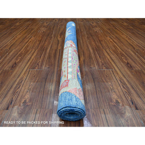 5'10"x8'10" Celestial Blue, Afghan Peshawar Oceanic Colorful Fish Design, Natural And Shiny Wool, Hand Knotted, Oriental Rug FWR530340