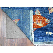 Load image into Gallery viewer, 4&#39;x11&#39;7&quot; Lazy Sunday Blue, 100% Wool, Hand Knotted Afghan Peshawar Colorful Oceanic Fish Pattern, Dense Weave And Natural Dyes, Oriental Wide Runner Rug FWR530346