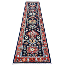 Load image into Gallery viewer, 2&#39;7&quot;x11&#39;8&quot; Braves Navy Blue with Barn Red Border, Fine Aryana, Karajeh Design, Luxorious Wool, Hand Knotted, Runner Oriental Rug FWR530418