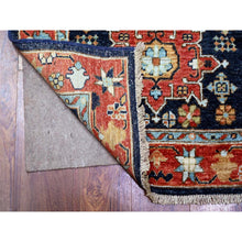Load image into Gallery viewer, 2&#39;7&quot;x11&#39;8&quot; Braves Navy Blue with Barn Red Border, Fine Aryana, Karajeh Design, Luxorious Wool, Hand Knotted, Runner Oriental Rug FWR530418