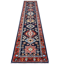 Load image into Gallery viewer, 2&#39;6&quot;x11&#39;8&quot; Prussian Blue with Carmine Red Border, Fine Aryana, Karajeh Design, Luxorious Wool, Hand Knotted, Runner Oriental Rug FWR530442