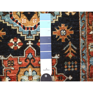 2'6"x11'8" Prussian Blue with Carmine Red Border, Fine Aryana, Karajeh Design, Luxorious Wool, Hand Knotted, Runner Oriental Rug FWR530442