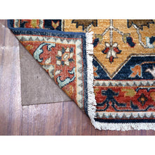 Load image into Gallery viewer, 2&#39;7&quot;x9&#39;8&quot; Fibonacci Blue With Harvard Crimson Red, Caucasian Akstafa Design, Fine Aryana, Pure Wool, Hand Knotted, Runner Oriental Rug FWR530448