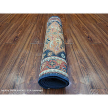 Load image into Gallery viewer, 2&#39;7&quot;x9&#39;8&quot; Fibonacci Blue With Harvard Crimson Red, Caucasian Akstafa Design, Fine Aryana, Pure Wool, Hand Knotted, Runner Oriental Rug FWR530448