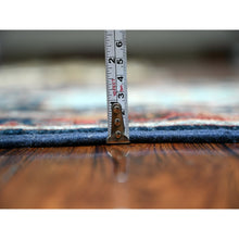 Load image into Gallery viewer, 2&#39;7&quot;x9&#39;8&quot; Fibonacci Blue With Harvard Crimson Red, Caucasian Akstafa Design, Fine Aryana, Pure Wool, Hand Knotted, Runner Oriental Rug FWR530448