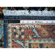 Load image into Gallery viewer, 2&#39;7&quot;x9&#39;8&quot; Fibonacci Blue With Harvard Crimson Red, Caucasian Akstafa Design, Fine Aryana, Pure Wool, Hand Knotted, Runner Oriental Rug FWR530448