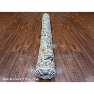 6'x8'9" Chalk Gray, Vegetable Dyes, Aryana With Ziegler Mahal All Over Colorful Design, Hand Knotted, Vegetable Dyes, Vibrant Wool, Oriental Rug FWR530466