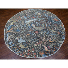 Load image into Gallery viewer, 8&#39;x8&#39; Gauntlet Gray, Borderless, 100% Wool, Afghan Hand Knotted Peshawar With Birds Of Paradise, Vegetable Dyes, Oriental Round Rug FWR530484