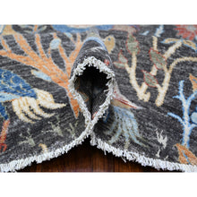 Load image into Gallery viewer, 8&#39;x8&#39; Gauntlet Gray, Borderless, 100% Wool, Afghan Hand Knotted Peshawar With Birds Of Paradise, Vegetable Dyes, Oriental Round Rug FWR530484