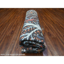 Load image into Gallery viewer, 8&#39;x8&#39; Gauntlet Gray, Borderless, 100% Wool, Afghan Hand Knotted Peshawar With Birds Of Paradise, Vegetable Dyes, Oriental Round Rug FWR530484