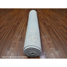 Load image into Gallery viewer, 3'8"x15' Silver Gray, White Wash Peshawar, Organic Wool, Hand Knotted, Vegetables Dyes, Xl Runner Oriental Rug FWR530514