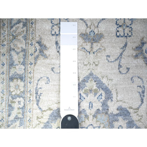 1'10"x3' Linen White, Pure Wool, Faded Out White Wash Peshawar With Samarkand Design, Hand Knotted, Mat Oriental Rug FWR530544