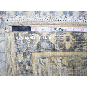 1'10"x3' Cloud Gray, White Wash Peshawar with All Over Design, Pure Wool, Hand Knotted, Natural Dyes, Mat Oriental Rug FWR530574