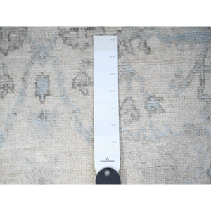4'x16'1" Lily White, Hand Knotted Faded Out Afghan Angora Oushak With All Over Design, Soft and Vibrant Wool, Oriental Wide Runner Rug FWR530616