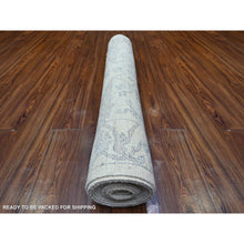 Load image into Gallery viewer, 4&#39;x16&#39;1&quot; Lily White, Hand Knotted Faded Out Afghan Angora Oushak With All Over Design, Soft and Vibrant Wool, Oriental Wide Runner Rug FWR530616