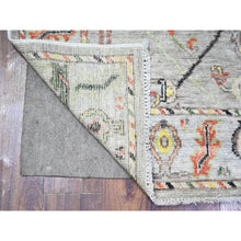 Load image into Gallery viewer, 4&#39;1&quot;x9&#39;6&quot; Pavillion Gray, Hand Knotted Afghan Angora Oushak With Colorful Motifs, Natural Dyes Extra Soft Wool, Wide Runner Oriental Rug FWR530622