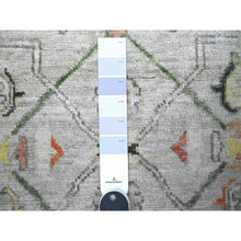 Load image into Gallery viewer, 4&#39;1&quot;x9&#39;6&quot; Pavillion Gray, Hand Knotted Afghan Angora Oushak With Colorful Motifs, Natural Dyes Extra Soft Wool, Wide Runner Oriental Rug FWR530622