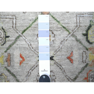 4'1"x9'6" Pavillion Gray, Hand Knotted Afghan Angora Oushak With Colorful Motifs, Natural Dyes Extra Soft Wool, Wide Runner Oriental Rug FWR530622