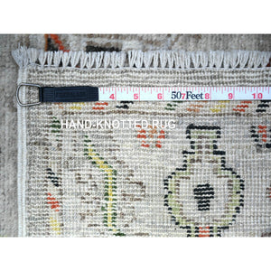4'1"x9'7" Light Gray, Turkeman Ersari with Prayer Design Natural Dyes, Densely Woven Pure Wool Hand Knotted, Wide Runner Oriental Rug FWR423822