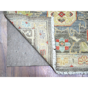 2'8"x11'10" Jet Gray, Hand Knotted Vegetable Dyes, Dense Weave, Pure Wool, Fine Peshawar with Heriz Design, Runner Oriental Rug FWR530808