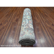 Load image into Gallery viewer, 2&#39;8&quot;x11&#39;10&quot; Jet Gray, Hand Knotted Vegetable Dyes, Dense Weave, Pure Wool, Fine Peshawar with Heriz Design, Runner Oriental Rug FWR530808